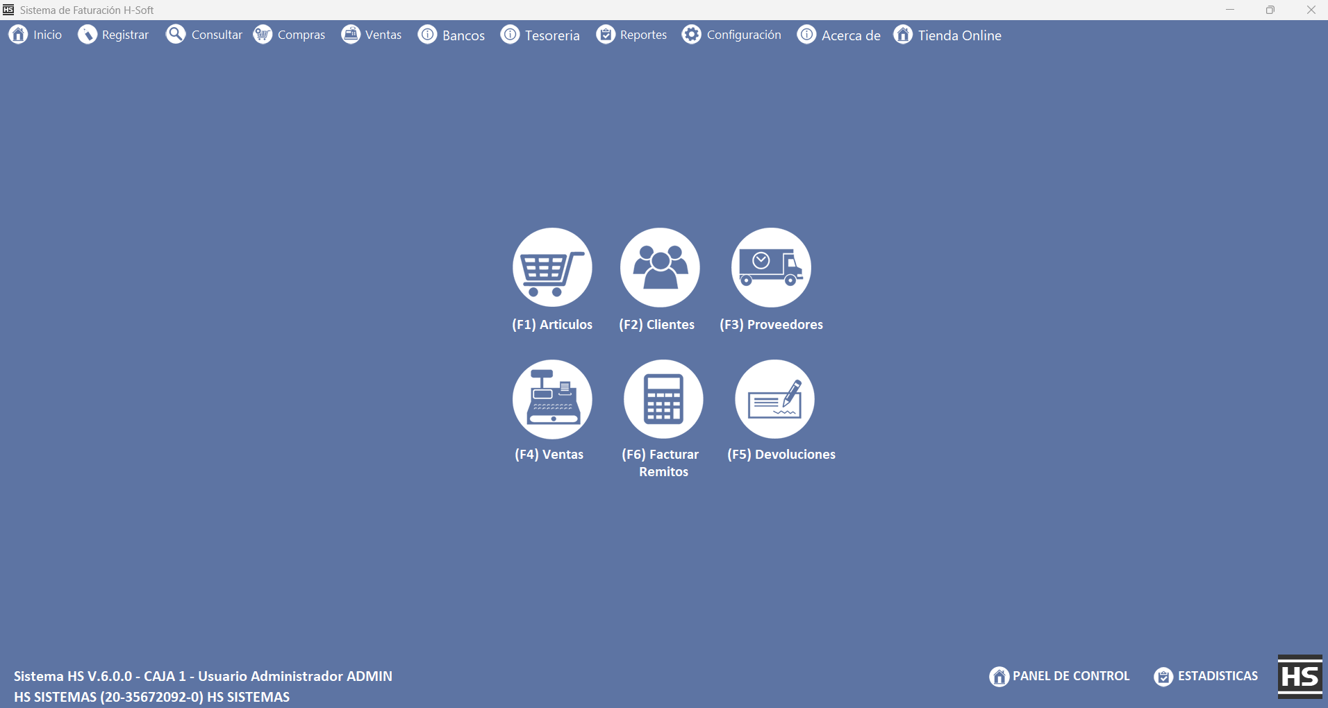 Sistema HS — Pantalla principal