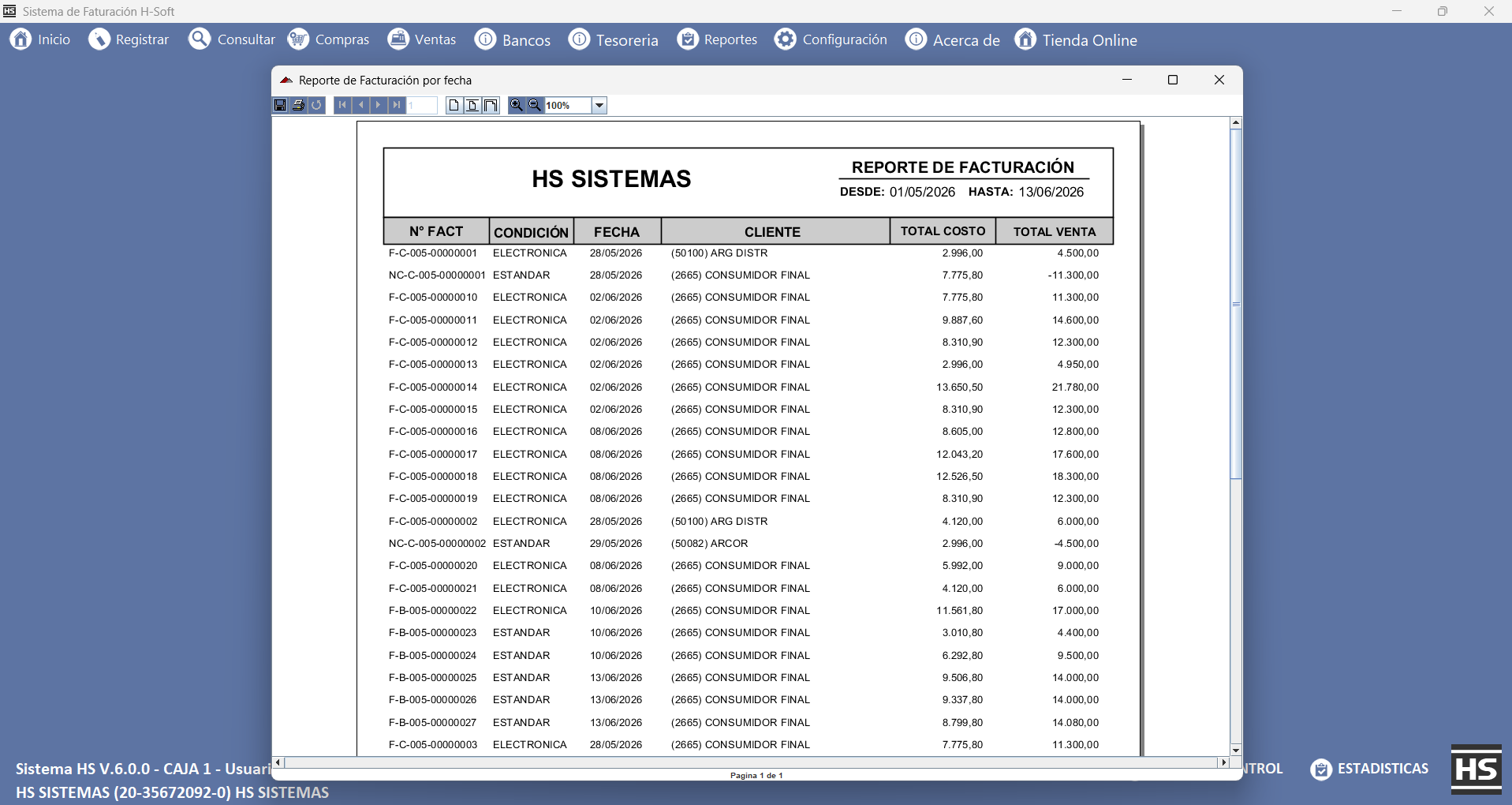 Sistema HS — Pantalla 13